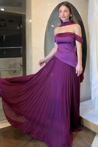 SpringStore Mürdüm Üstü Saten Altı Piliseli Abiye