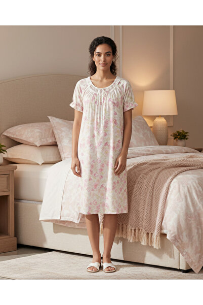 REDTAG Womens Assorted Short Sleeve Nightgown with Neck Detailing