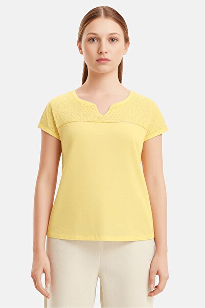 Amara Reya Women Y- Neck Cap Sleeve Textured Top, Yellow