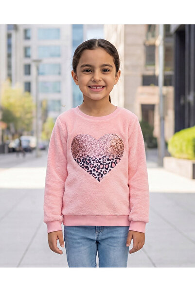 REDTAG Girls Pale Pink Heart Print Sweatshirt