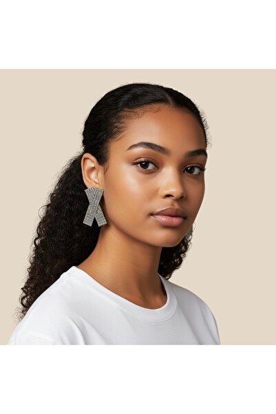 GlassySKY Geometric Cross Model Evening Dress Stylish Earrings with Stones