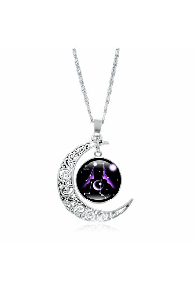 EFAYN.RO Lant zodiac constelatie gemeni, argintiu cu mov, dama, EFAYN