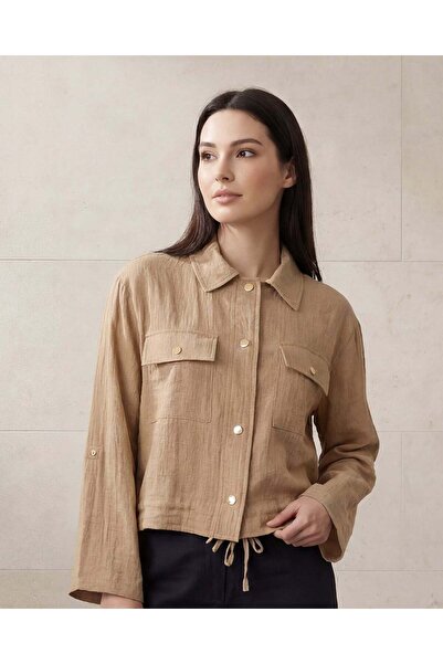 REDTAG جاكيت نسائي بيج اللون بأزرار أمامية وجيب أمامي