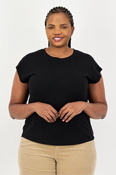 Amara Reya Women Crew Neck Cap Sleeve Solid T-Shirt, Black