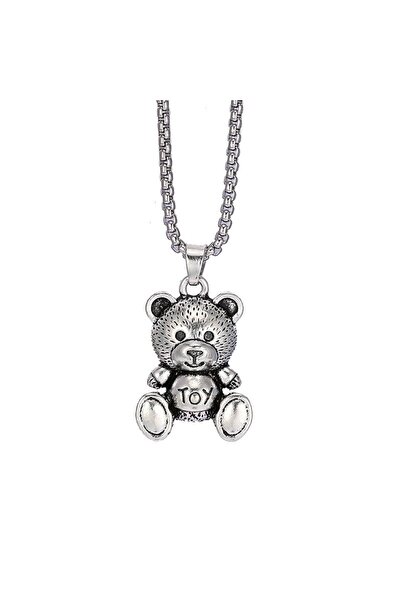 EFAYN.RO Chain, retro model, teddy bear figurine pendant, unisex, metallic si...