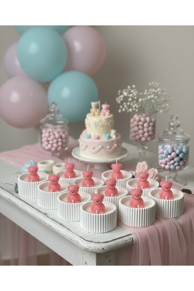 Kamira Pastel Serisi Ayıcık Temalı Tasarım Mum - Bebek Mevlüdü, Doğum Günü ve...