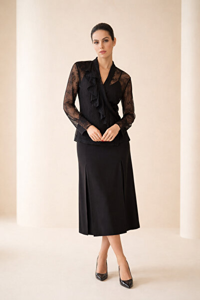 Setre Black Long Sleeve Layered Detailed Modern Blouse