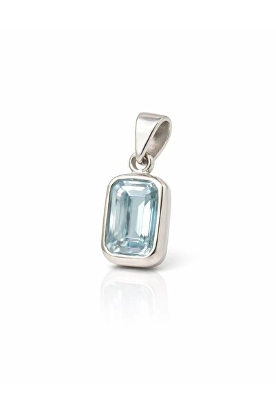 Doğaltaş Mavi Topaz Baget Gümüş Kolye | 925 Ayar Gümüş Kolye