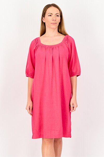 Amara Reya Women Plain Midi Casual Dress, Fuschia Pink