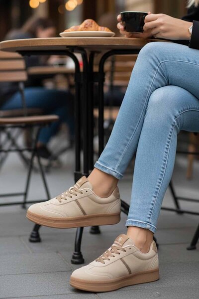 lumberjack حذاء رياضي نسائي باللون البني - حذاء رياضي أنيق من الجلد الكاكي لل...