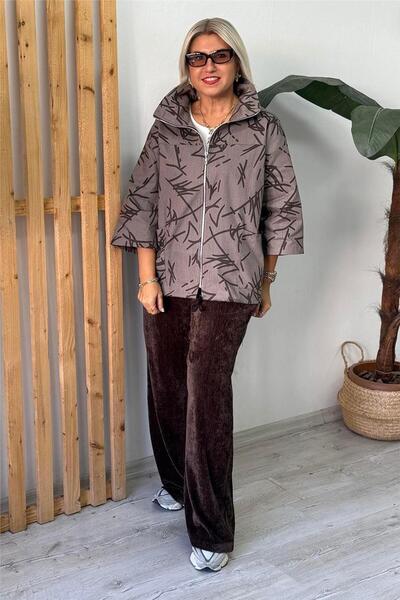 By Esra Celkan معطف دورباكار بنقشة المنك مع جيوب وأكمام وسحابات