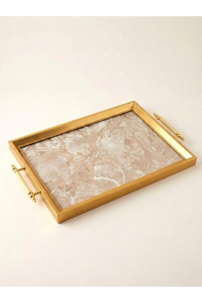 FARALYAHOME Dekoraif Marble Pattern Tray 45X28X3 cm Gold-Marble Presentation ...