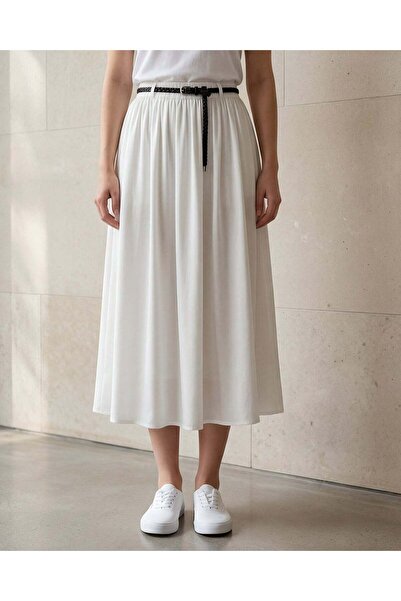 REDTAG Women White Belted Flared Skirt