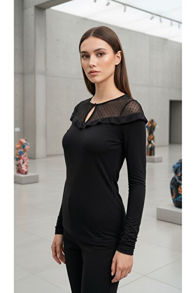 Gönülden Tasarım Black Tulle Women's Lace Blouse