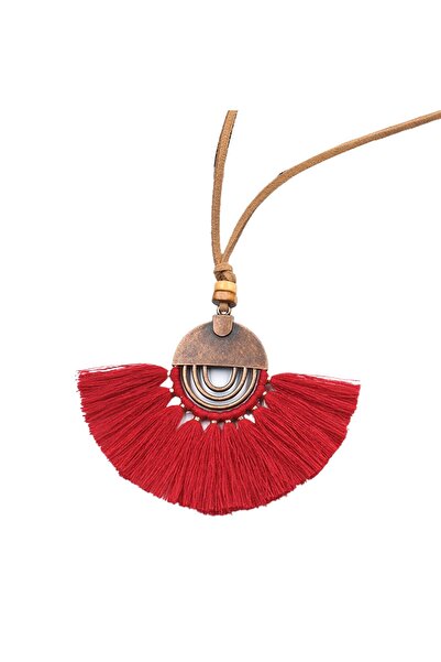 EFAYN.RO Long necklace, for women, fan model, string fastening, red, EFAYN
