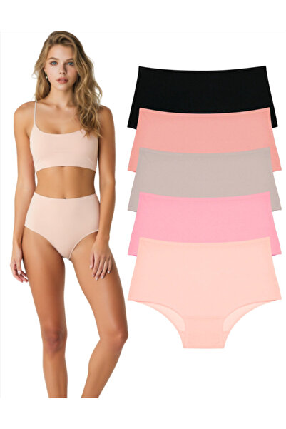 ARONA Women's Panties 5-Pack Colorful High-Waisted Flexible Comfortable Gathe...