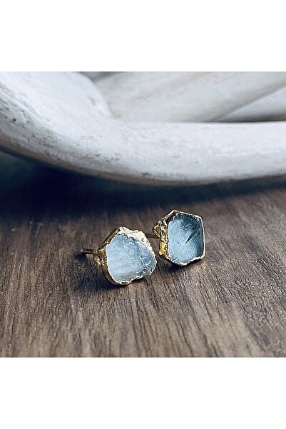 Ezera Aquamarine Earrings, Raw Crystal Earrings, 18K Gold Plated