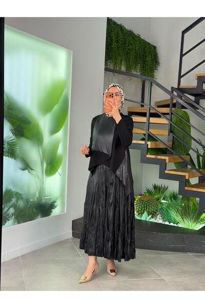 Armine Trend Deri Detaylı Etekli Takım 26YT682 Siyah