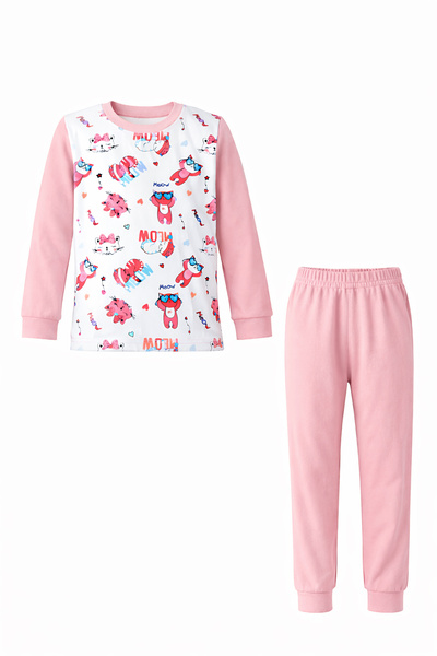 REMSA Girl's Cotton Patterned Pajama Set 6068-04 Pink