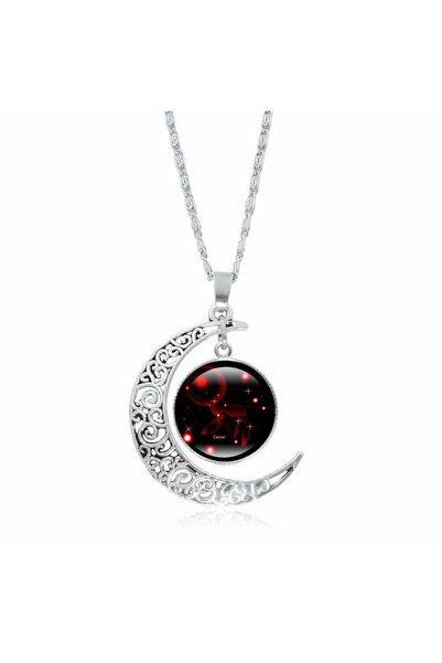 EFAYN.RO Cancer constellation zodiac chain, silver with red, women, EFAYN