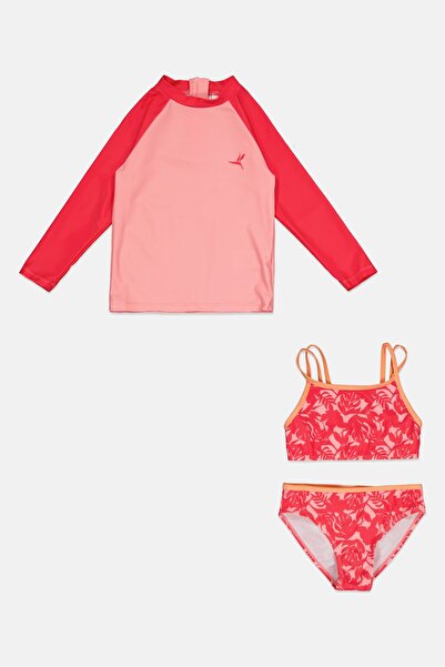 L&J Swim Club Toddlers Girl 3 Pieces Floral Print Swim Top And Bottom Set Wit...