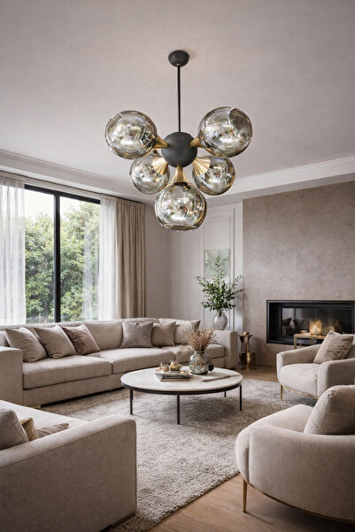 TREND KAFKAS Orbit 5’li armut Füme Cam Modern Avize