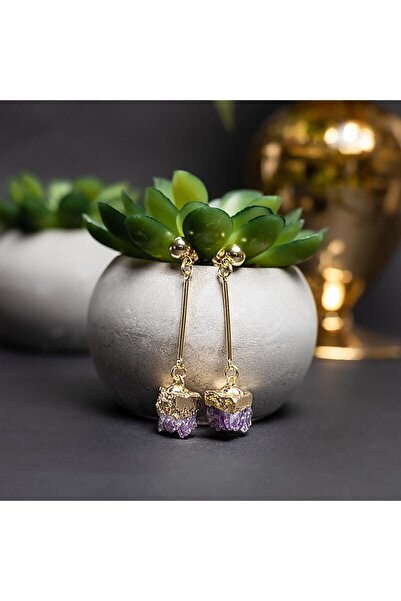 Ezera Drop Amethyst Crystal Earrings, 18K Gold Plated, Nirmala