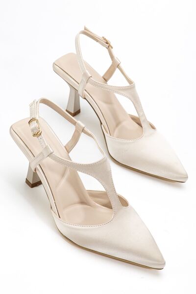 Hayalimdeki Ayakkabı Lorea Kadın Bej Saten Sivri Burun İnce Topuklu Ayakkabı