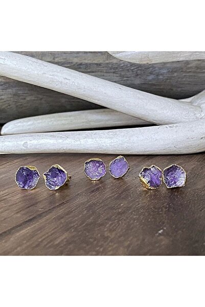 Ezera Amethyst Stone Earrings, Raw Crystal Earrings, 18K Gold Plated