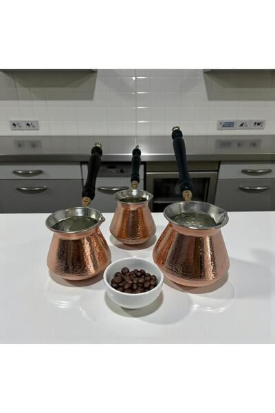 Yardımcı Bakır Since 1997 Copper 3-Piece Cornered Sandblasted Coffee Pot Set