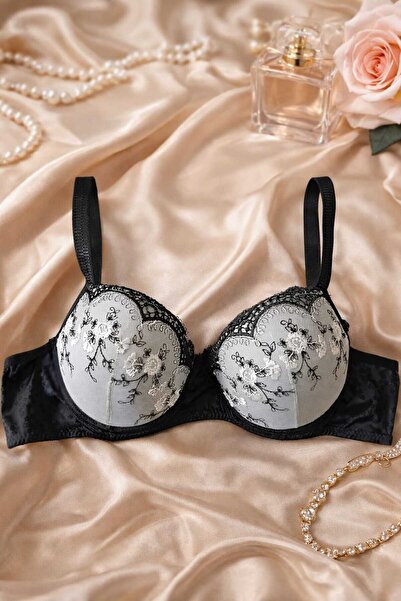 minecidem Kadın Dolgulu Destekli Balenli Brode Dantel Tek Sütyen