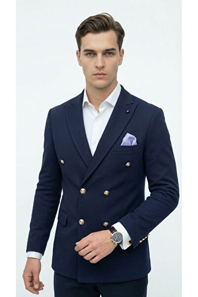 Plus Scorpion Men's Double-Breasted Blazer Jacket Slim Fit Premium Textured S...