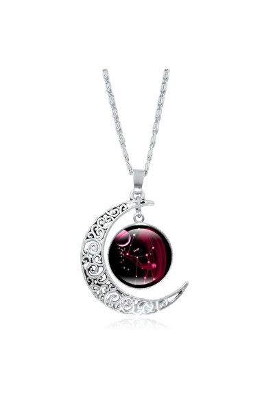 EFAYN.RO Lant zodiac constelatie fecioara, argintiu cu roz, dama, EFAYN