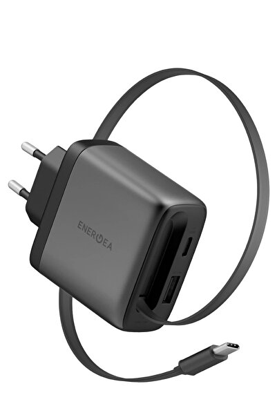 Energea AmpCharge ARC GaN65 70 CM Dahili Type-C Kablolu Şarj Aleti - Koyu Gri