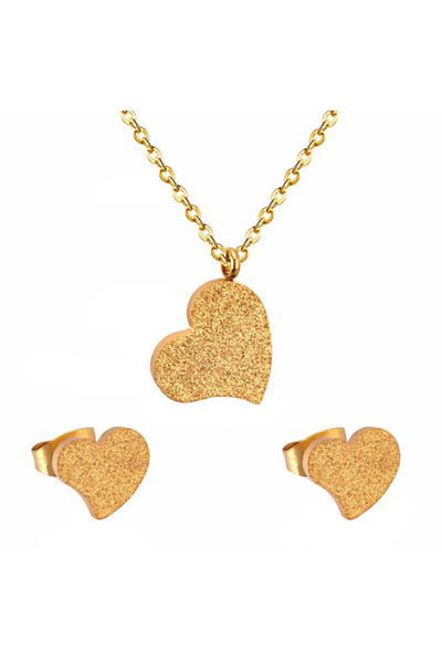 EFAYN.RO Set lantic auriu, pandantiv inimioara, cercei forma inima, EFAYN