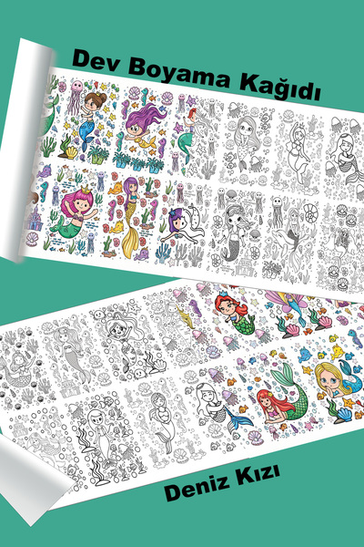 metafortoys Deniz Kızı Dev Boyama Kağıdı 2.5 metre x 62 cm Kağıt Aktivite Rulosu