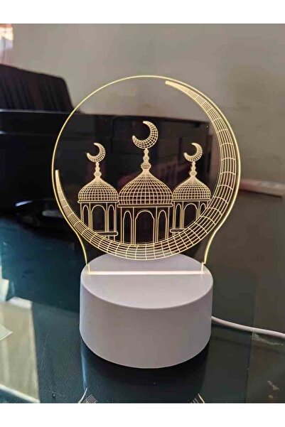 Primo Plus 3D Mosque Moon LED Lamp with Multicolor Light, Wooden Base & Remot...