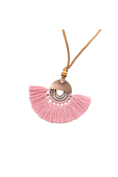 EFAYN.RO Colier lung, pentru femei, model evantai, prindere pe snur, roz, EFAYN