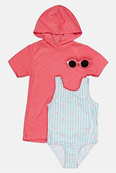 L&J Swim Club Toddlers Girl 3 Pieces Stripe Swim Set, Multicolor