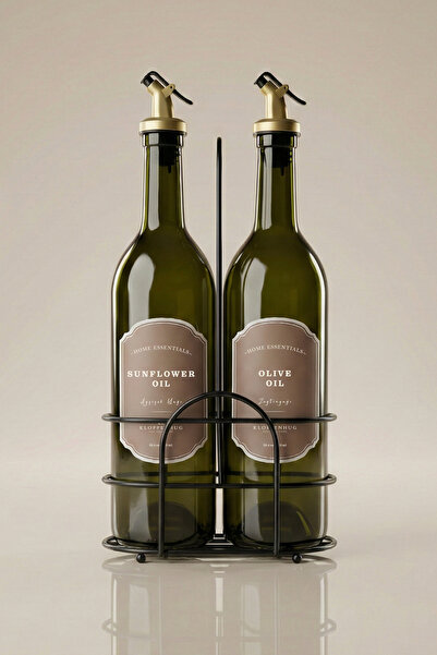 Kloppenhug Metal Stantlı 2'li Cam Yağdanlık Seti 750ml - Zeytinyağı Ayçiçek Y...