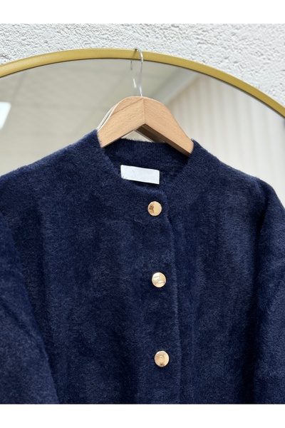MİHRA STORE Cardigan Arin cu guler rotund și nasturi aurii - MF8596 Bleumarin