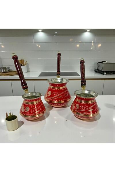 Yardımcı Bakır Since 1997 وعاء قهوة نحاسي مطلي بالمينا بثلاث زوايا