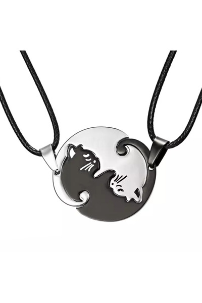 EFAYN.RO Set lant cuplu, 2 buc, tip sfoara, pandantive pisici, reglabile, uni...