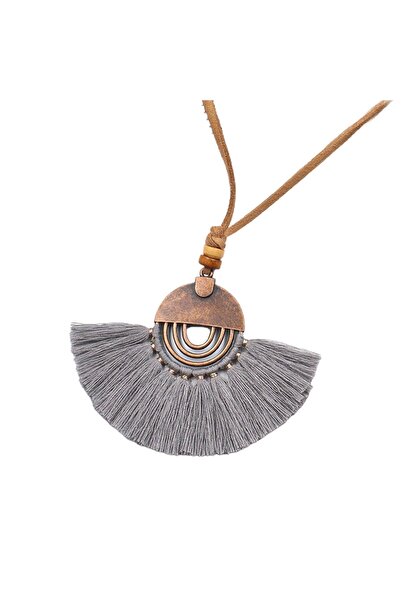 EFAYN.RO Long necklace, for women, fan pattern, string fastening, gray, EFAYN