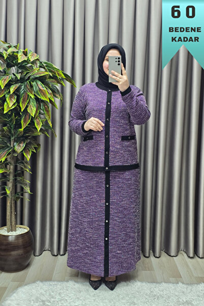 Elmas Tesettür Women's Clothing Plus Size Ribbed Sleeves Jacket Skirt Tweed T...