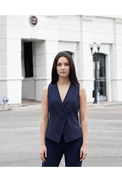 REDTAG Women Navy Plain Waistcoat