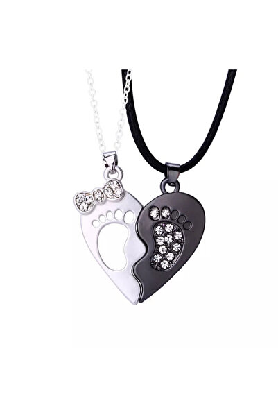 EFAYN.RO Set lant cuplu cu pandantiv inima cu magnet, model happy feet, unise...