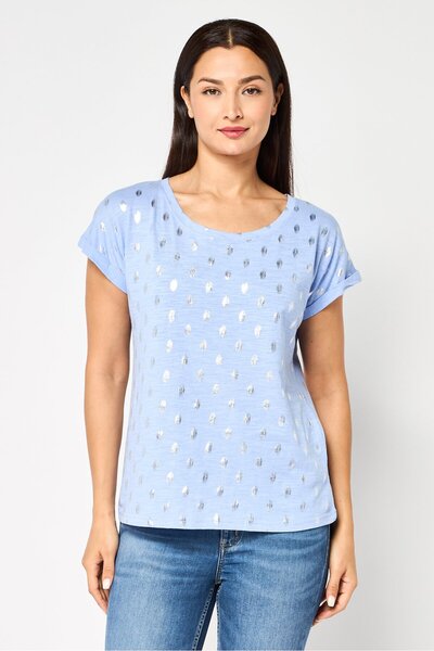 Amara Reya Women Crew Neck Short Sleeve Mettalic T-Shirt, Multicolor