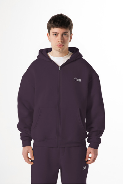 Flaw Wear Flaw Embroidered Purple Zip Hoodie