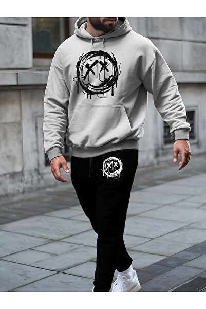 Rayan & Hoor Style Special Printed Hooded Tracksuit Set - Hooded Sweatshirt B...